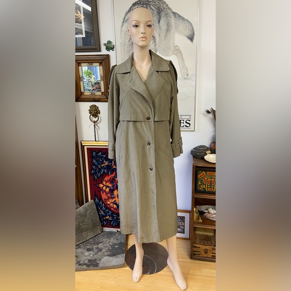 Vintage Grey-Green Shimmery Trench Coat - Picture 5 of 13